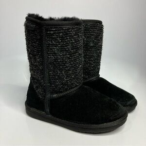 Minnetonka black suede boots shearling lined size 6